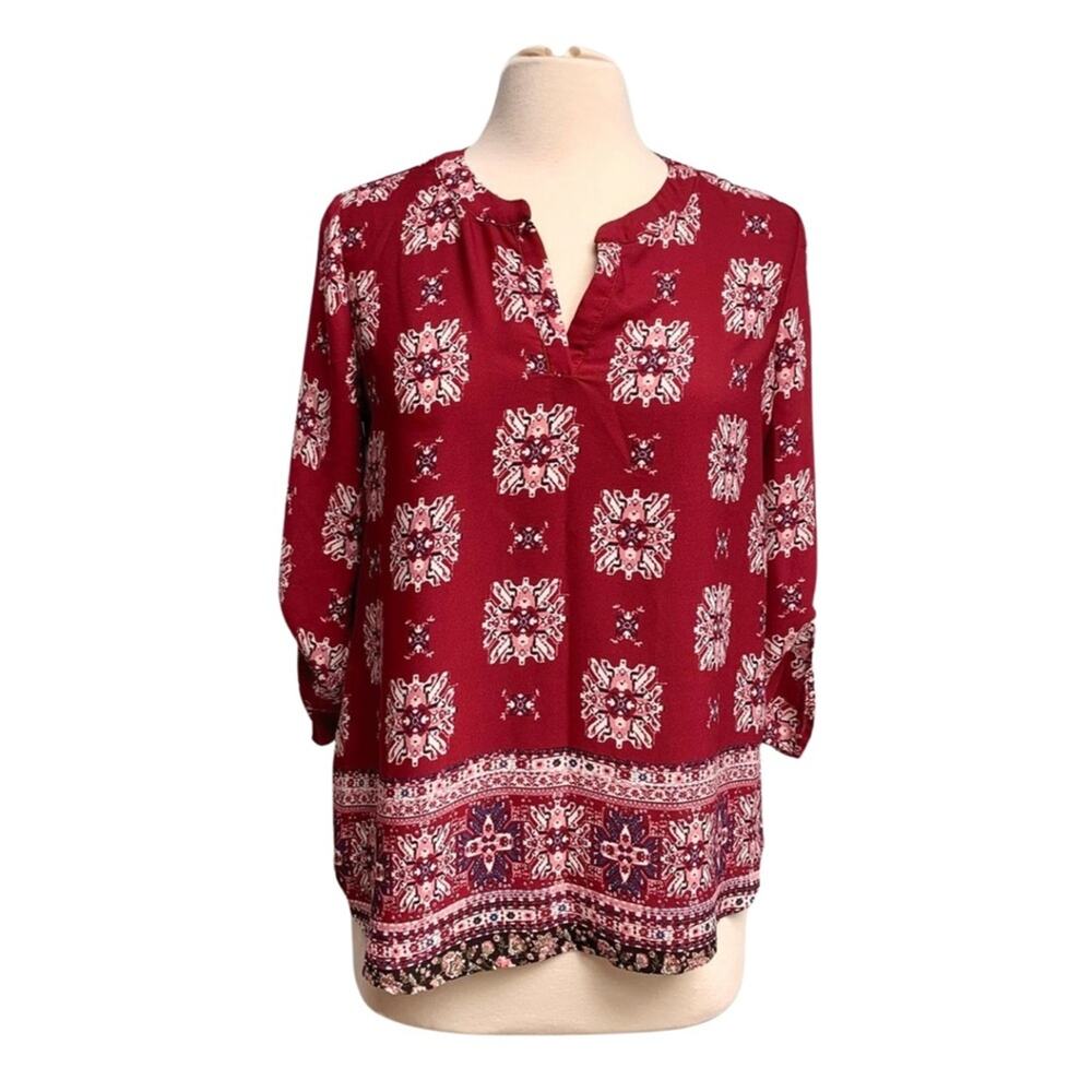 Boho Paisley Notched Blouse